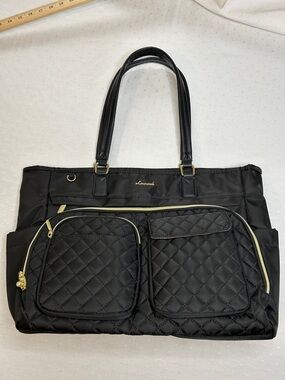 Stylish Black Quilted Teachers Tote laptop bag with Gold Trim